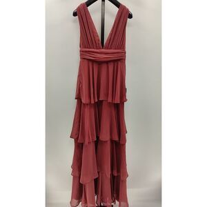 Lulu's Dusty Rose Tiered Chiffon V-Neck Dress - Wedding guest dress